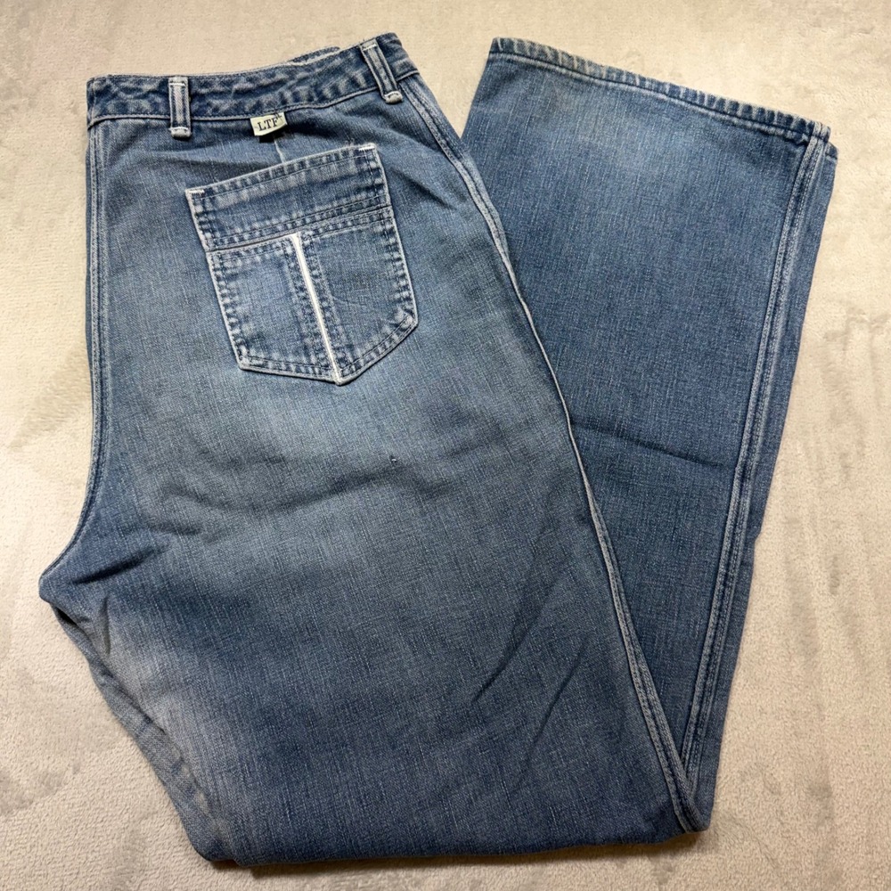 Vintage 70s Wrangler LTF Wide Leg Blue Cotton Jeans Size 20 Thrashed 33x33
